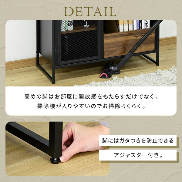 キャビネット扉付きリビングボードハイタイプサイドボード幅80収納棚チェストスチール鉄鉄製リビング収納引き出し高級感ブラック黒
