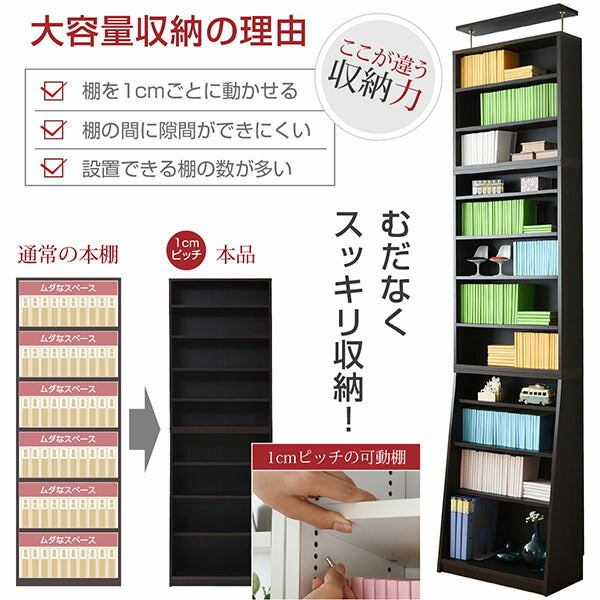 1cmピッチ薄型大容量文庫本ラック幅60上置きセット書棚壁面収納つっぱり木製本収納漫画CDDVD