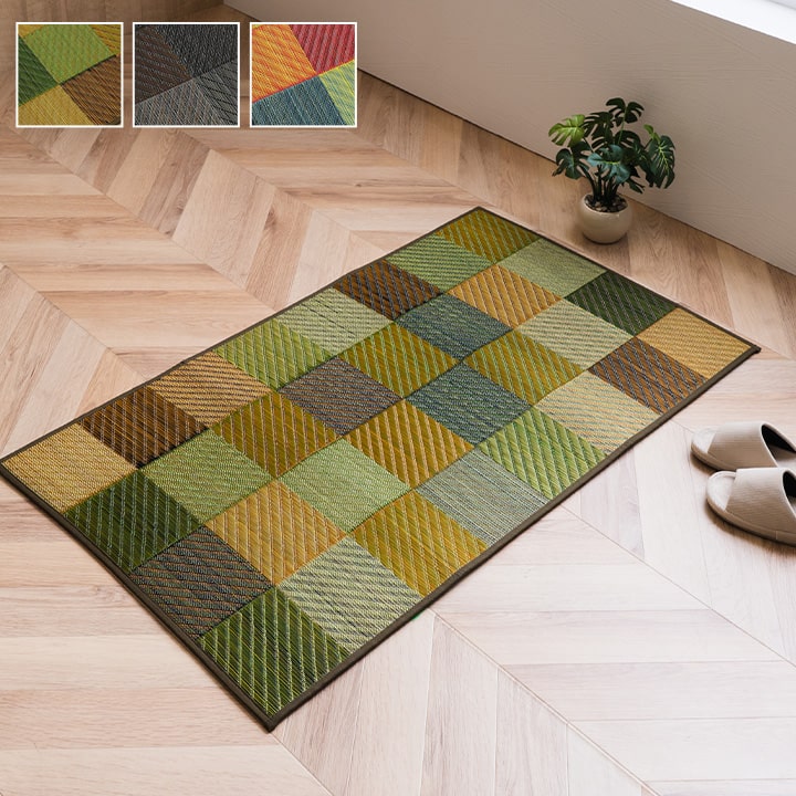 玄関マット室内おしゃれ日本製国産い草自然素材カラフルカジュアル約60×90cm