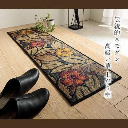 おすすめ玄関マット上がり框和モダンおしゃれクッション性花柄高級感アップ室内天然素材インテリア約35×90cm