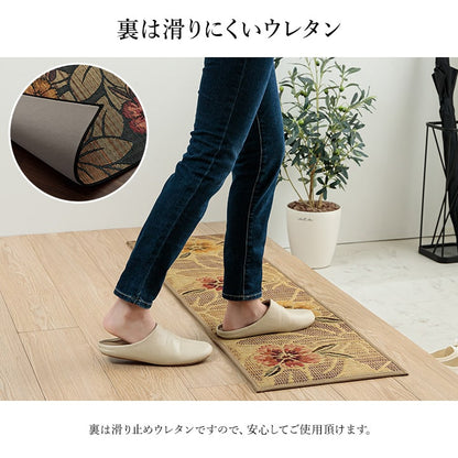 おすすめ玄関マット上がり框和モダンおしゃれクッション性花柄高級感アップ室内天然素材インテリア約35×90cm