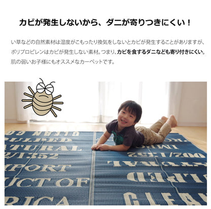 タイポグラフィ洗えるポリプロピレンラグトリド約174×174cm