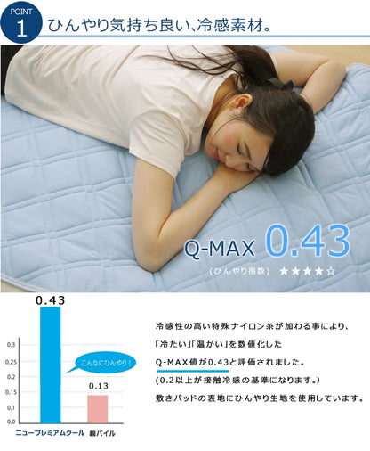 敷きパッドダブル洗える冷感涼感接触冷感NEWプレミアムクール敷パッド約140×205cm吸水速乾リバーシブル
