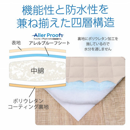 寝具オールシーズン快適睡眠ベッドパッド防水ペット洗えるアレルプルーフ抗菌消臭アレル物質吸着洗濯機OK四隅ゴムバンド付きズレにくいセミダブル120×200cm