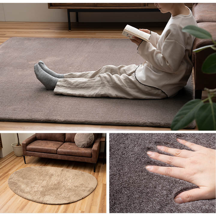 ラグおしゃれ長方形小さいふわふわ冬フェイクファー無地ココアブラウン約90×180cm