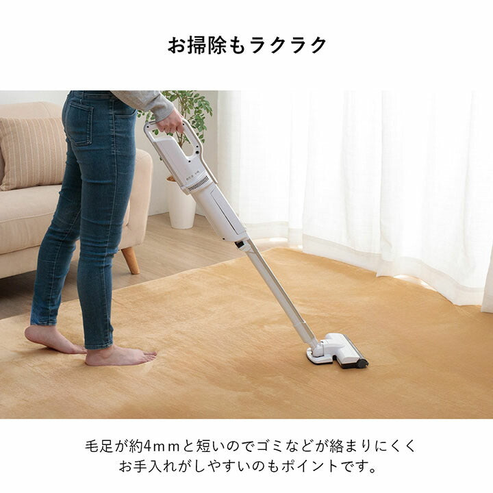 ラグ選べる厚み長方形小さい撥水ホットカーペット対応冬フランネル無地ベージュ約90×185×0.1cm