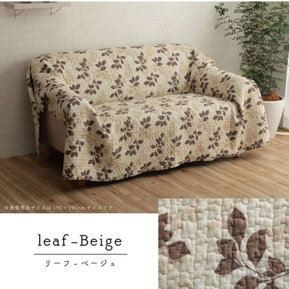 マルチカバーおしゃれ洗える長方形約190×240cm綿リーフ水洗いキルトリバーシブルベッドスプレッドこたつカバーソファカバーホットカーペットカバー