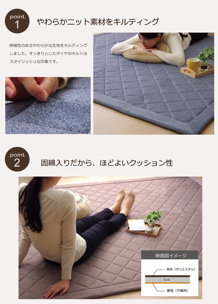 ラグカーペット2畳デニム調ニットキルトラグアルバ2IT約190×190cmホットカーペット対応