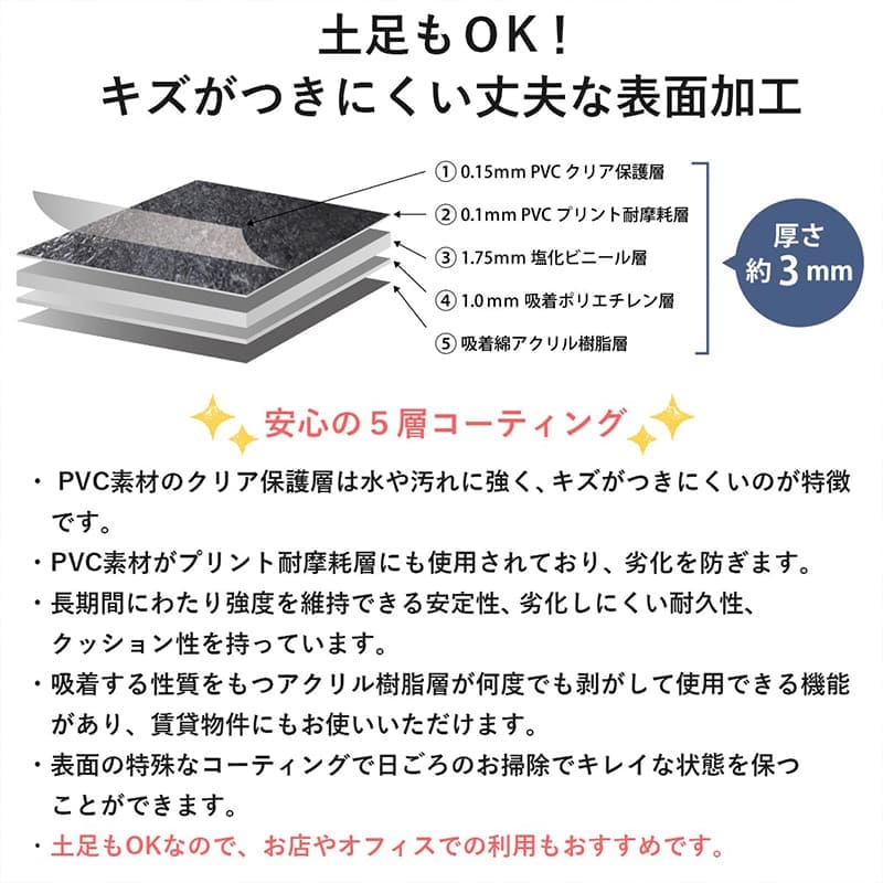フロアタイル置くだけ床材吸着大理石石目調フローリング張り替えdiy簡単おしゃれタイル置くだけ平板床暖房対応賃貸傷防止床フローリング材3畳床暖房滑り止め撥水剥がせる重ね張り防音防水耐熱保護格安フローリングマット