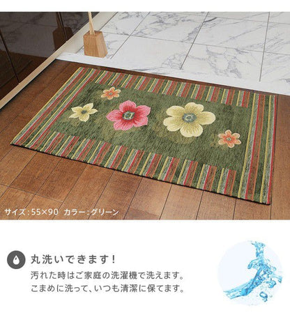 イタリア製ジャガード織り玄関マット-フィオーレ55x90cm
