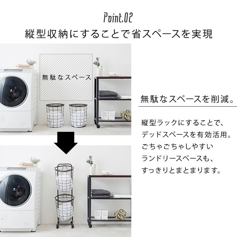 ランドリーラック2段スリム低い縦型薄型頑丈かごロータイプキャスターメッシュワゴンバスケット隙間おしゃれランドリーバスケットワイヤーバスケット付コンパクトキャスター付きランドリー収納細長い