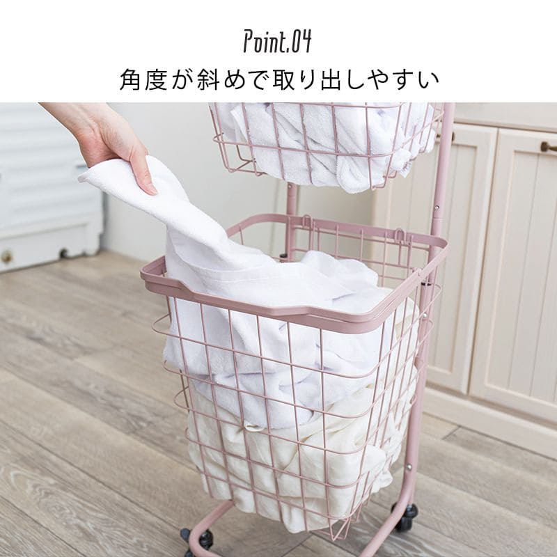 ランドリーラック2段スリム低い縦型薄型頑丈かごロータイプキャスターメッシュワゴンバスケット隙間おしゃれランドリーバスケットワイヤーバスケット付コンパクトキャスター付きランドリー収納細長い