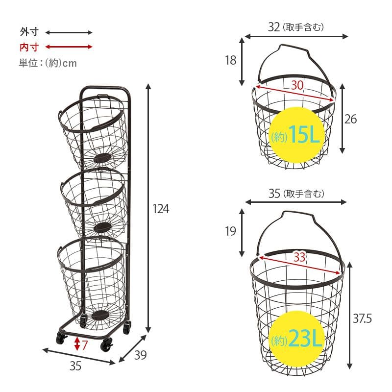 ランドリーラック3段スリム低い縦型薄型頑丈かごロータイプキャスターメッシュワゴンバスケット隙間おしゃれランドリーバスケットワイヤーバスケット付コンパクトキャスター付きランドリー収納細長い
