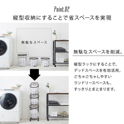 ランドリーラック3段スリム低い縦型薄型頑丈かごロータイプキャスターメッシュワゴンバスケット隙間おしゃれランドリーバスケットワイヤーバスケット付コンパクトキャスター付きランドリー収納細長い