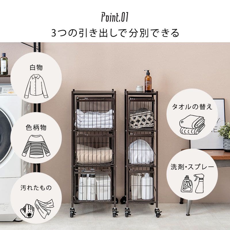 ランドリーラック2段スリム低い縦型薄型頑丈かごロータイプキャスターメッシュワゴンバスケット隙間おしゃれランドリーバスケットワイヤーバスケット付コンパクトキャスター付きランドリー収納細長い