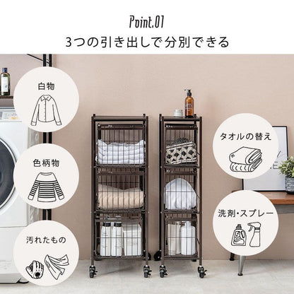 ランドリーラック2段スリム低い縦型薄型頑丈かごロータイプキャスターメッシュワゴンバスケット隙間おしゃれランドリーバスケットワイヤーバスケット付コンパクトキャスター付きランドリー収納細長い