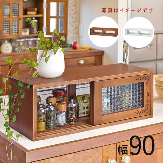 ミニ食器棚完成品卓上収納幅90食器棚ミニサイズガラス扉木製カウンター上収納棚ラックミニおしゃれ両面引き戸天然木小型アンティークパイン材ガラス扉一人暮らし扉付き軽量両面開き業務用皿