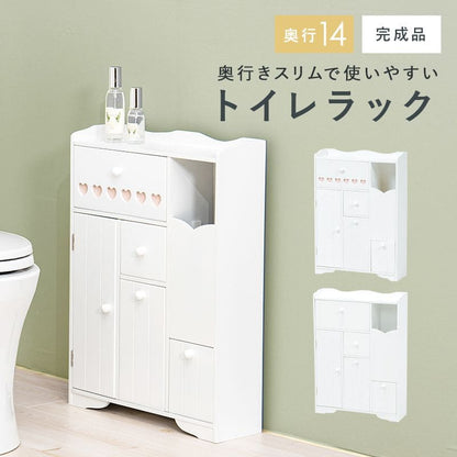 トイレ収納完成品スリム木製引き出し姫系トイレラックキャビネット薄型ゴミ箱付き扉付きおしゃれ45cmラックコンパクト隙間収納棚トイレサニタリー収納スリムラック背面壁面収納サニタリー賃貸