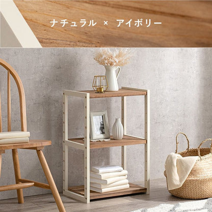 ラック棚木製スリム収納薄型3段天然木パイン幅45ロータイプ小型本デスク横奥行30オープンラックおしゃれディスプレイ北欧木目丈夫シェルフ3段ラック本棚プランターリビング壁面コンパクト