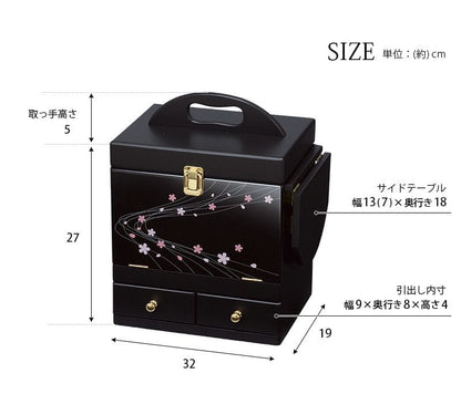 メイクボックスコスメボックス三面鏡大容量卓上鏡木製小さめ持ち運び引き出しミラー小型コンパクト姫黒カワイイおしゃれバニティブラックドレッサーシンプル鏡付き収納メイクアップボックス仕切り
