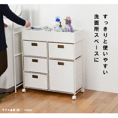 ランドリーチェストラタン3段2列引き出し幅70奥行30スリムランドリー収納キャスター籐ワゴンカゴ収納薄型ランドリーラックおしゃれロータイプ洗面所ランドリーサイドチェストラック大きいバスケット