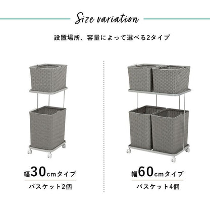 ランドリーバスケット洗濯カゴラック2段ラタンキャスター大容量収納スリム籐ランドリーワゴンおしゃれ幅30ワゴン防水通気性洗濯物カゴ脱衣かご薄型省スペース深型四角縦長洗えるスクエア