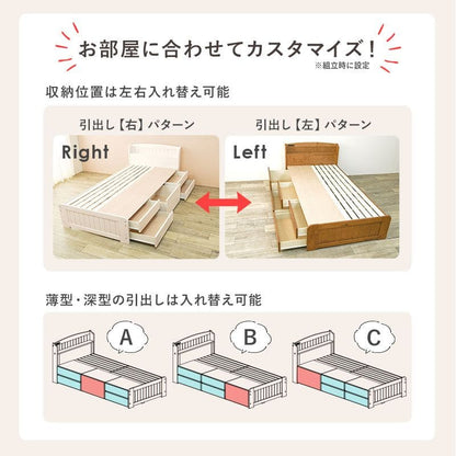 ベッドシングル収納チェスト大容量引き出し木製パインコンセント宮棚高め一人暮らしシングルベッド頑丈丈夫格安子供学生おしゃれフレーム引き出し付き収納付き大容量収納すのこウッド一般的ハイ