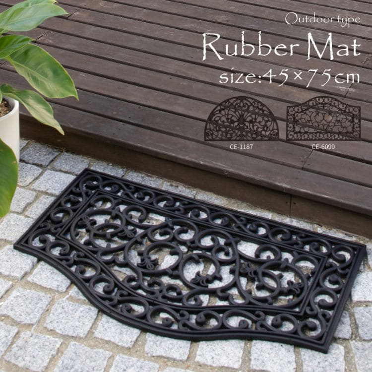 玄関マット屋外4575ラバー風水屋外用ゴム大判大きめ業務用泥除け泥落とし洗える外用カフェおしゃれ北欧45×75インド屋外用ドアマットラバーマットエントランスマット砂落とし土足用土間用高級