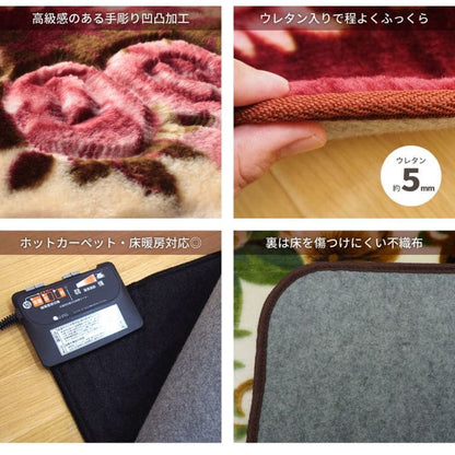 ラグカーペット2畳夏花柄夏用かわいい厚手高級感エレガントこたつおしゃれ床暖房ホットカーペットウレタンラグマット正方形韓国風年中夏冬兼用一人暮らしリビングセンターラグ子供韓国風