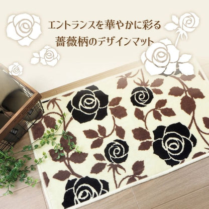 玄関マット屋内風水花柄バラ大判室内4575滑り止め厚手高級感かわいい洗えるおしゃれ45×75ラグ玄関洗濯機モダン姫エレガント小さめ新生活業務用靴置き場夏開運厚手上品華やか絨毯マット