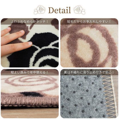 玄関マット屋内風水花柄バラ大判室内5585大きめ滑り止め厚手高級感かわいい洗えるおしゃれ55×85ラグ玄関洗濯機モダン姫エレガント新生活業務用靴置き場夏開運厚手上品華やか絨毯マット