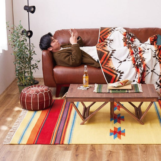 ラグカーペット冬キリムウール3畳エスニック長方形冬用140200手織りホットカーペット床暖房天然素材おしゃれ派手民族柄薄手インドオールシーズンリビング一人暮らし年中夏冬兼用格安お洒落