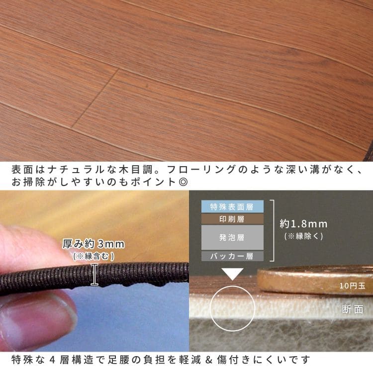 キッチンマット拭ける撥水木目調日本製薄手90180ロング床暖房ワイド防水クッション洗える防臭塩化ビニール滑り止めおしゃれ防音90×180台所マットキッチンラグ腰痛かわいいふける水拭きビニール