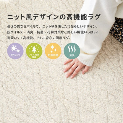 ラグカーペット国産防ダニ3畳夏防臭抗菌洗えるパイル夏用おしゃれ床暖房ホットカーペットラグマット長方形日本製ニット柄洗濯年中夏冬兼用一人暮らしリビングセンターラグ子供韓国風