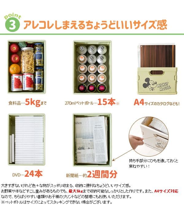 コンテナボックス小型折りたたみ2個セット収納薄型収納ボックススタッキングスリムコンテナおしゃれ重ねる日本製ミッキープラスチック丈夫整理キッチンおもちゃ本かわいい子供ベッド下長方形小さい小