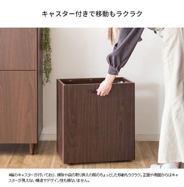 ゴミ箱ダストボックス分別20リットルレジ袋キッチンスリム20l幅50木製縦型キャスター台所机の下おしゃれ木目家具部屋薄型2分別3分別リビング低いワゴン移動式デスク小さめ横型引っ掛け四角