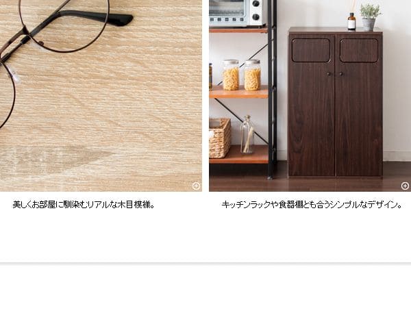 ゴミ箱ダストボックス分別45リットルフタ付きキッチンスリム45l幅50木製大型縦型プッシュ台所おしゃれ木目家具部屋薄型ボード2分別前扉リビング天板家具調低いプッシュ扉蓋つき超スリムロック