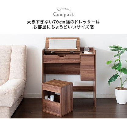 ドレッサー化粧台白折りたたみ木製テーブル収納椅子セット鏡北欧収納付き引き出しおしゃれコンセント収納多いスツールハイタイプ薄型鏡台椅子付き一面木目大容量ホワイトかわいいチェアハイ