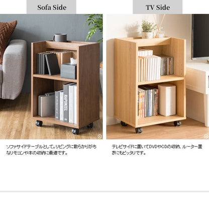サイドワゴンキャスター木製2段木目テーブルスリムデスクワゴン幅40奥行30おしゃれワゴン低い薄型子供寝室デスク学習サイドテーブル北欧キャスター付きサイドラックラックデスク横デスク下収納木