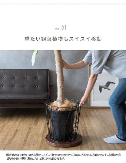花台フラワースタンド室内プランタースタンド木製白丸型キャスター玄関シンプルおしゃれ丸直径40cmトレー観葉植物置きプランター台多肉ウッド北欧室内用玄関先玄関前玄関ホール花の台スリム小