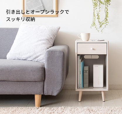 サイドテーブルテーブル木製北欧収納引き出しローおしゃれスリムソファ収納付き低い小さめシンプルコンセントベッド