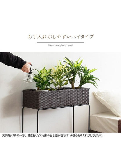 フラワースタンド室内白プランタースタンドラタン玄関幅60花台籐高さ70プランターハイスリム1段おしゃれ高めアイアンモダンインテリアスチール北欧室内用玄関先玄関前玄関ホール多肉家具diy