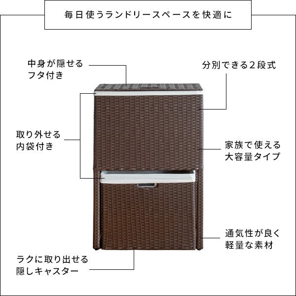 ランドリーワゴンワゴンラタンおしゃれ薄型2段ランドリーラックキャスタースリム業務用籐ランドリーボックス洗面所ランドリー収納北欧