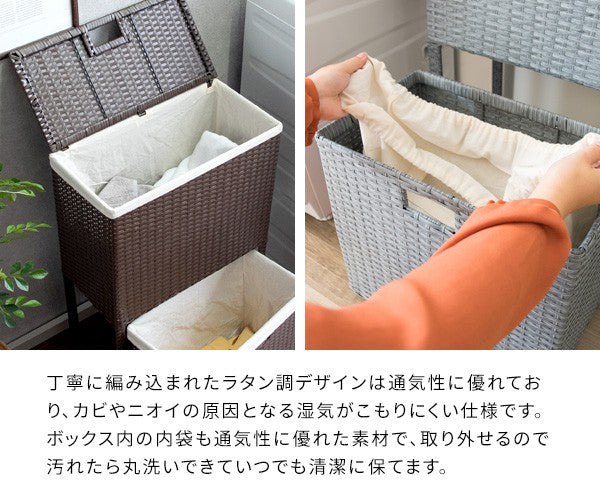 ランドリーワゴンワゴンラタンおしゃれ薄型2段ランドリーラックキャスタースリム業務用籐ランドリーボックス洗面所ランドリー収納北欧