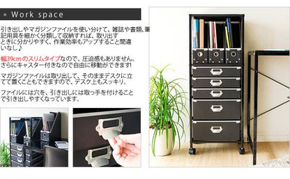 サイドワゴンキャスター付きサイドラックチェストa4引き出し5段デスクスリムおしゃれ黒白収納ワゴンキャスターラックサイドチェスト幅40
