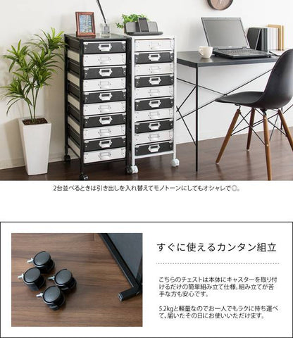 サイドワゴンキャスター付きサイドラックチェストa4引き出しデスクスリムおしゃれ黒白収納ワゴンキャスターラックサイドチェスト幅30