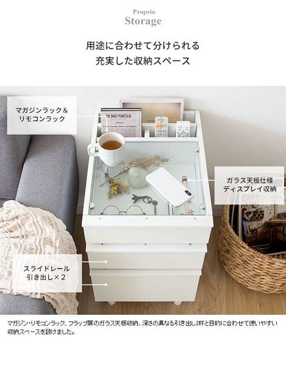 サイドテーブル引き出し白スリム収納木製ガラス棚雑誌脚木目小型ベッド横おしゃれソファテーブル高さ60高級感3段ロータイプブラウンソファーテーブルベッドウッド低いコンパクトソファー用