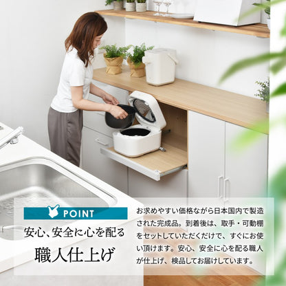 2段+幅60タイプ国産シェルフキッチン収納キャビネットスタッキング開き戸2段食器棚炊飯器家電壁面収納可動棚3点セット幅60コンセントスライドレール完成品