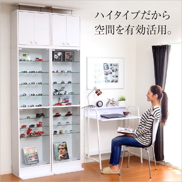 キャビネットコレクションラックラックガラスハイタイプ北欧リビング木製収納棚扉コレクションケース薄型ディスプレイガラスケース低い幅50奥行30つっぱりガラスキャビネットスリムガラス扉白ローローボード高さ1805段オープンおしゃれ