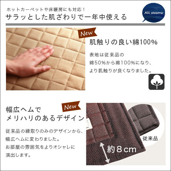 キルトラグラグ夏用カーペット2畳洗えるキルティング北欧キルト滑り止め厚手夏ホットカーペット床暖房デニム調オールシーズン185×185おしゃれ絨毯洗えるラグ軽量ウレタン洗濯丸洗いラグマット正方形無地リビング綿通年一人暮らし年中